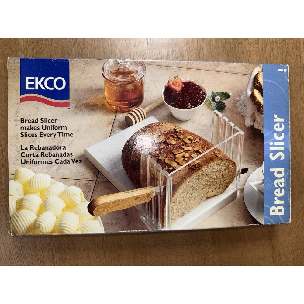 Vintage EKCO Bread Slicer Guide Uniform Slices White Base Clear Acrylic 80758